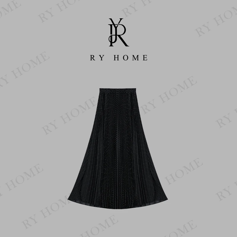 【容雨RYHOME】黑色波点高腰百褶半身裙251Q1287