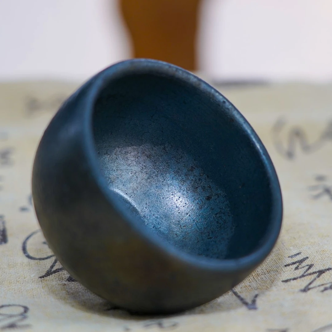 砂器禅定主人杯黑色纯手工柴烧杯黑金非遗陶瓷将军杯束口盏茶