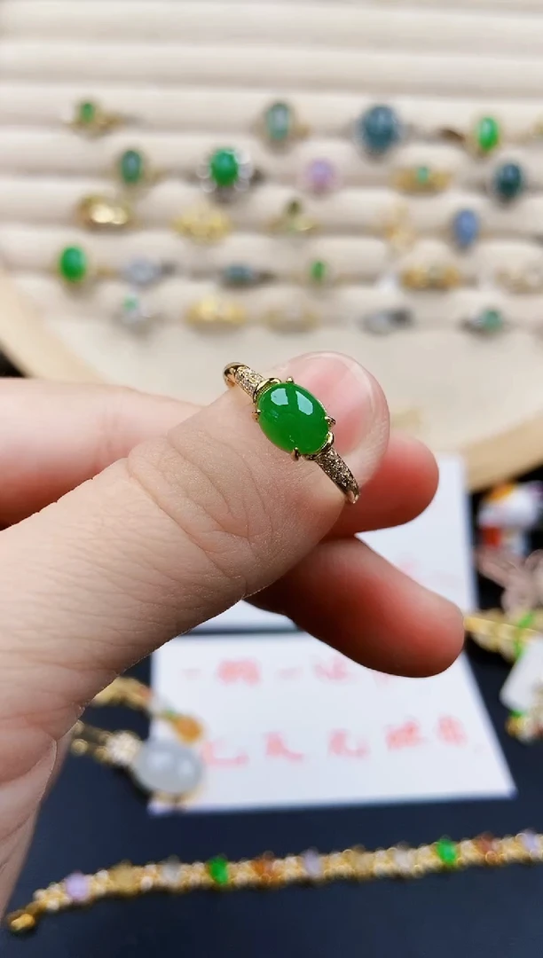 翡翠戒指银S925镶嵌12