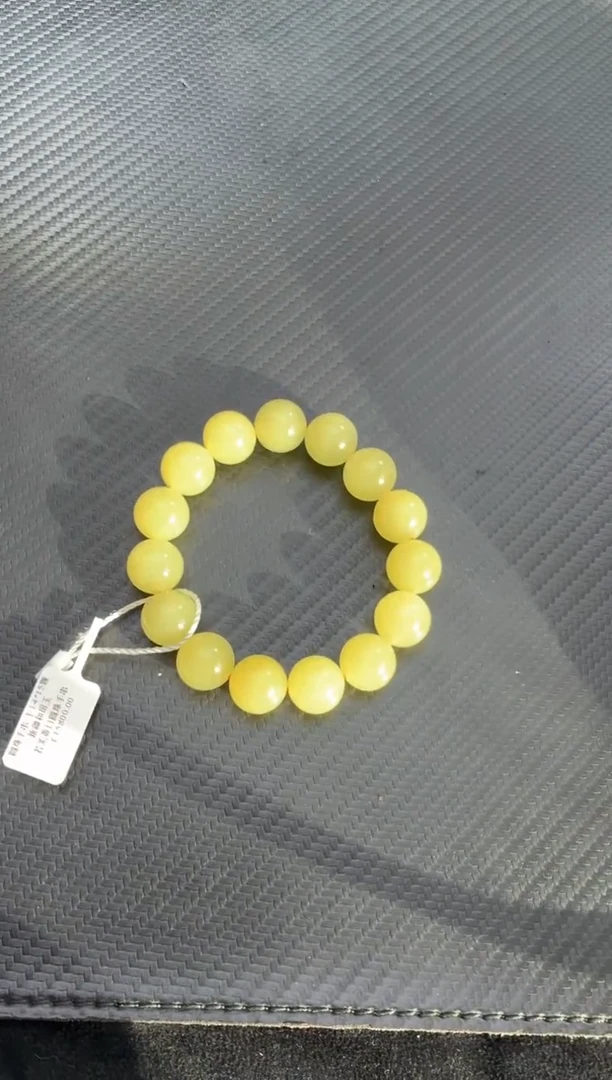 未镶嵌手链和田玉（黄玉）新疆若羌冰黄卡14手串微色差