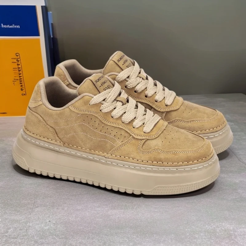 鞋子男款秋冬季新款板鞋男士工装耐磨增高百搭低帮休闲开车上班鞋