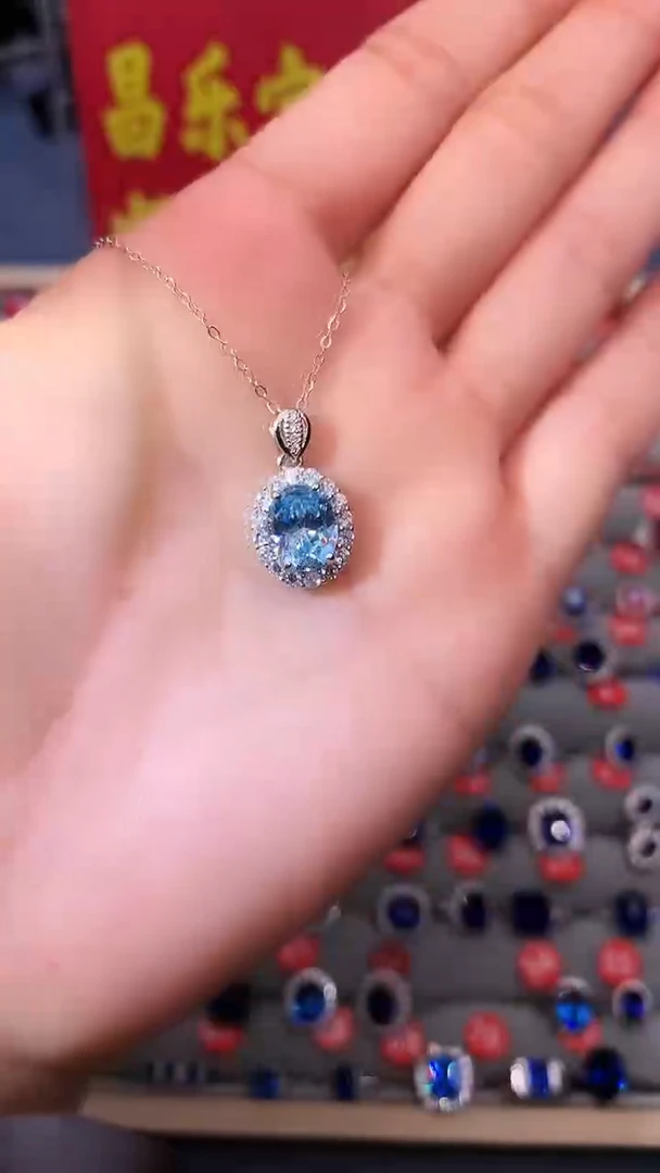 【闪购商品】海蓝宝石吊坠(赠链)银S925镶嵌11111