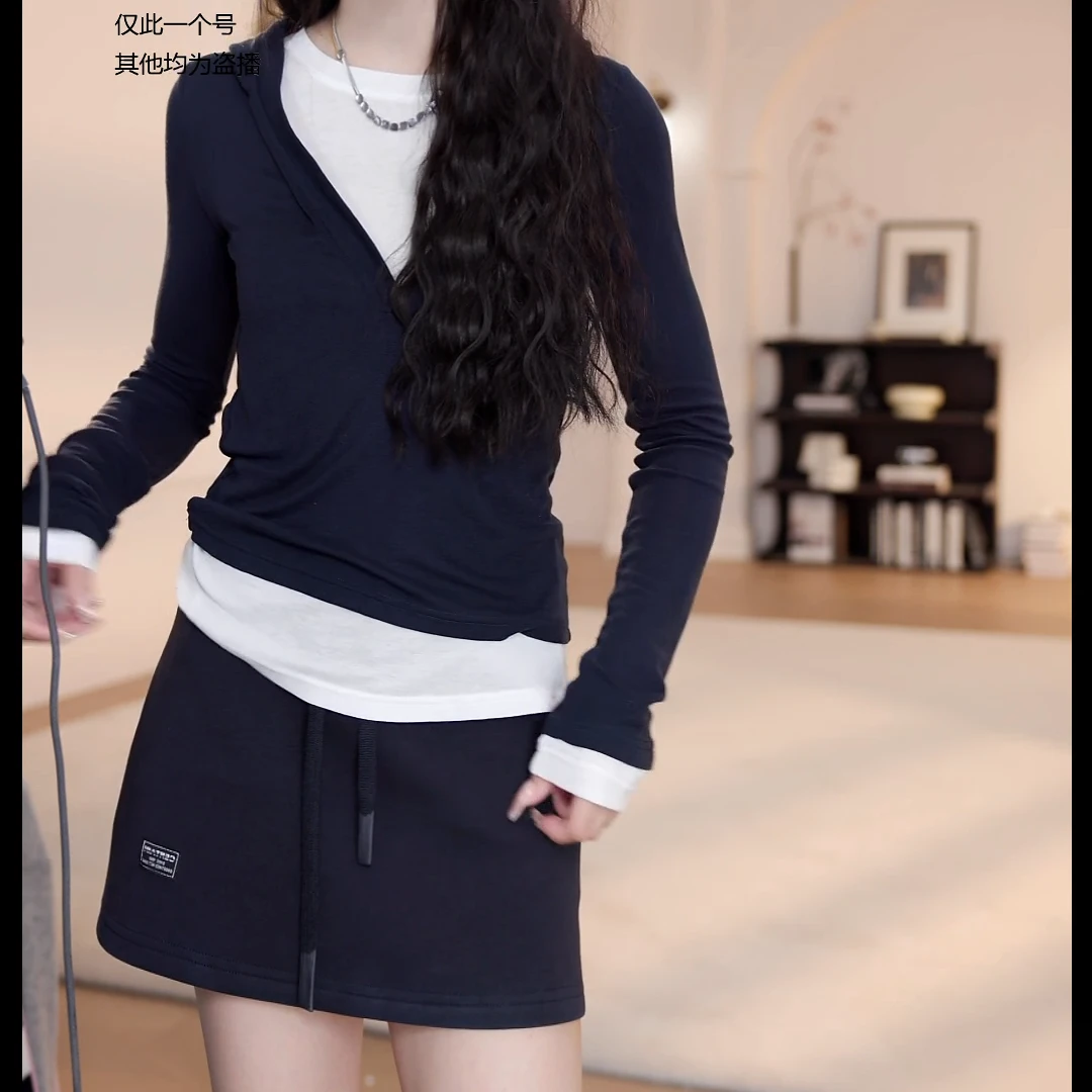 2025春夏假两件叠穿长袖T恤衫上衣帽衫LK2501840