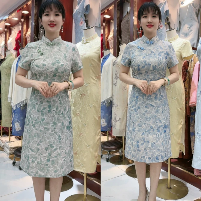 12-千金风铃短款冰丝麻微弹单层无开衩夏季气质显瘦A版旗袍M-3XL