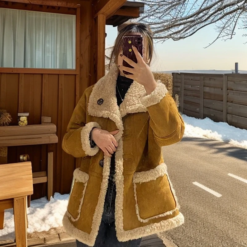 绵羊毛短款女装外套2421加厚冬季加绒休闲百搭