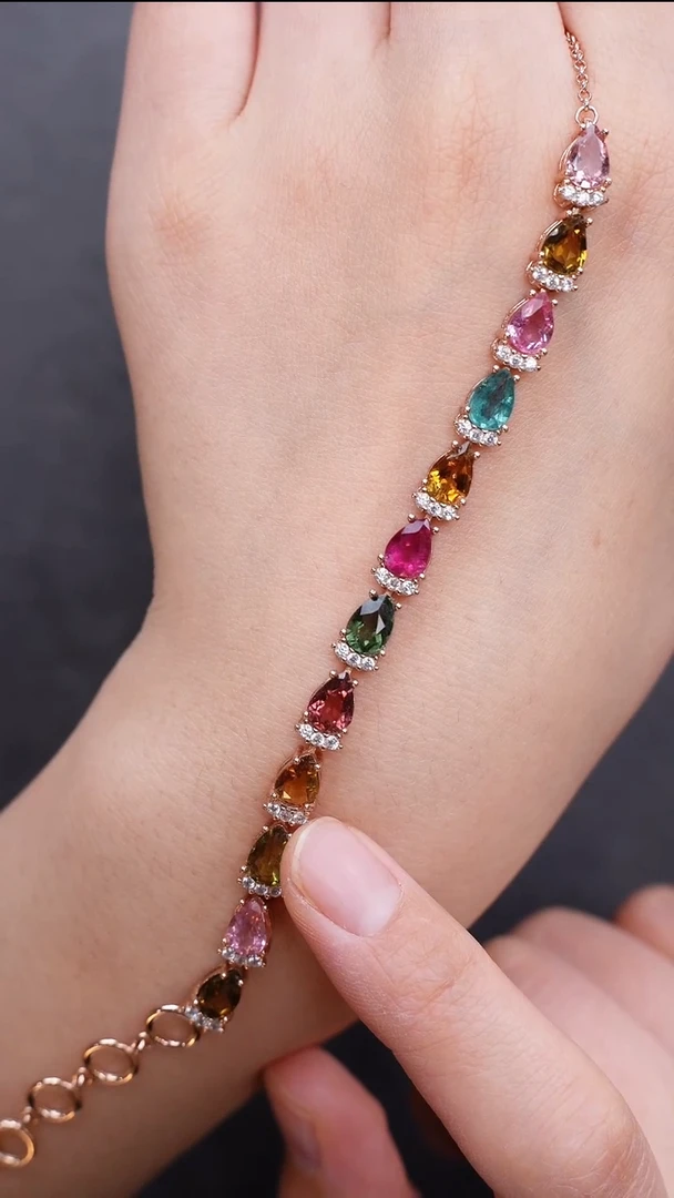 手链银S925镶嵌碧玺手链