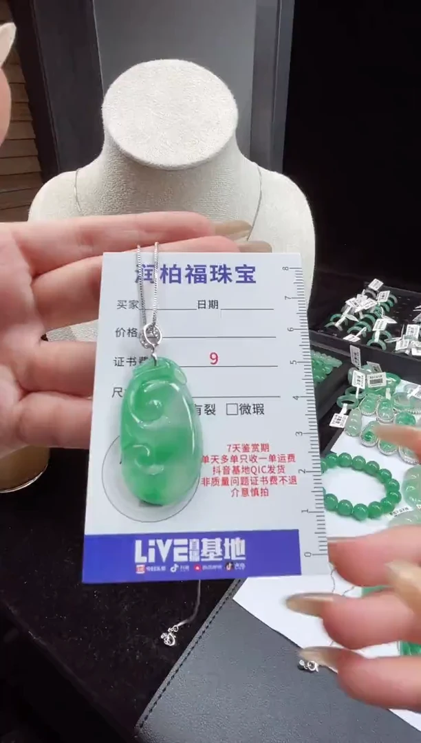 毛衣链银S925镶嵌石英质玉（非洲翠）如意