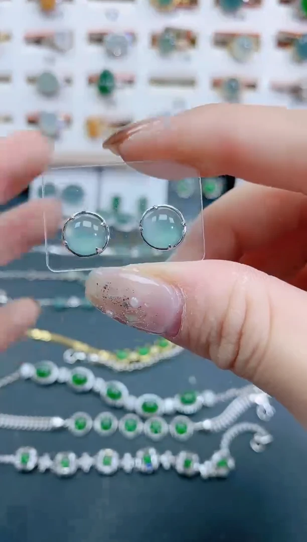 银S925镶嵌翡翠耳饰天然翡翠