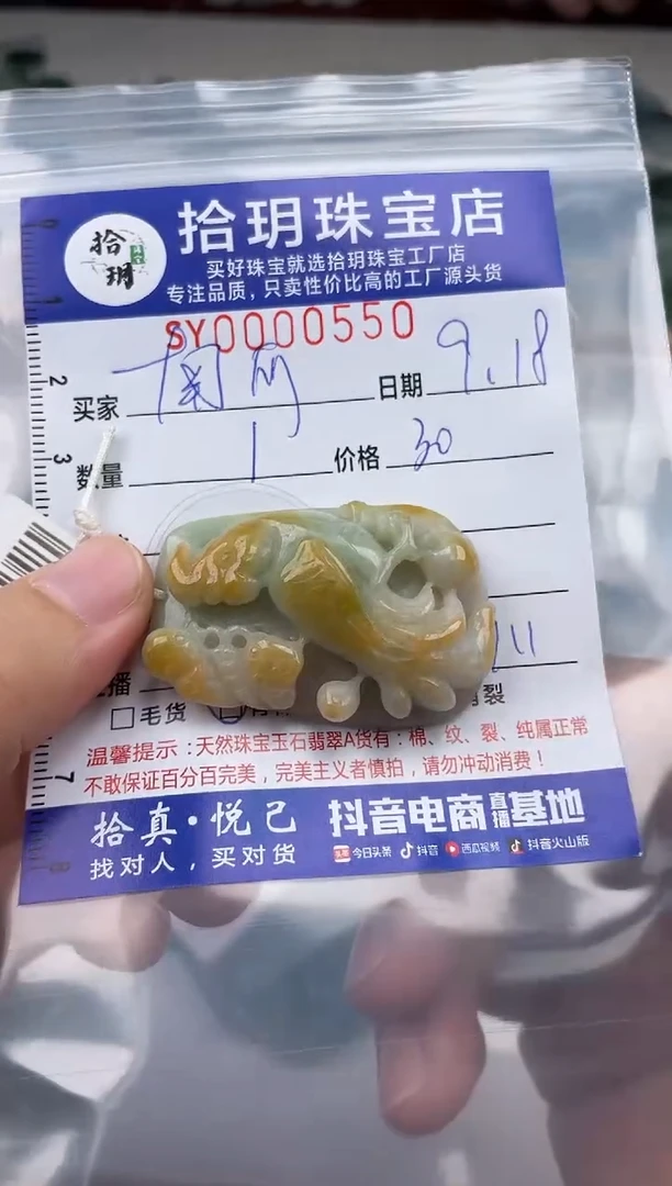 颈饰未镶嵌翡翠南*清翡翠挂件（旁边有磕碰）550