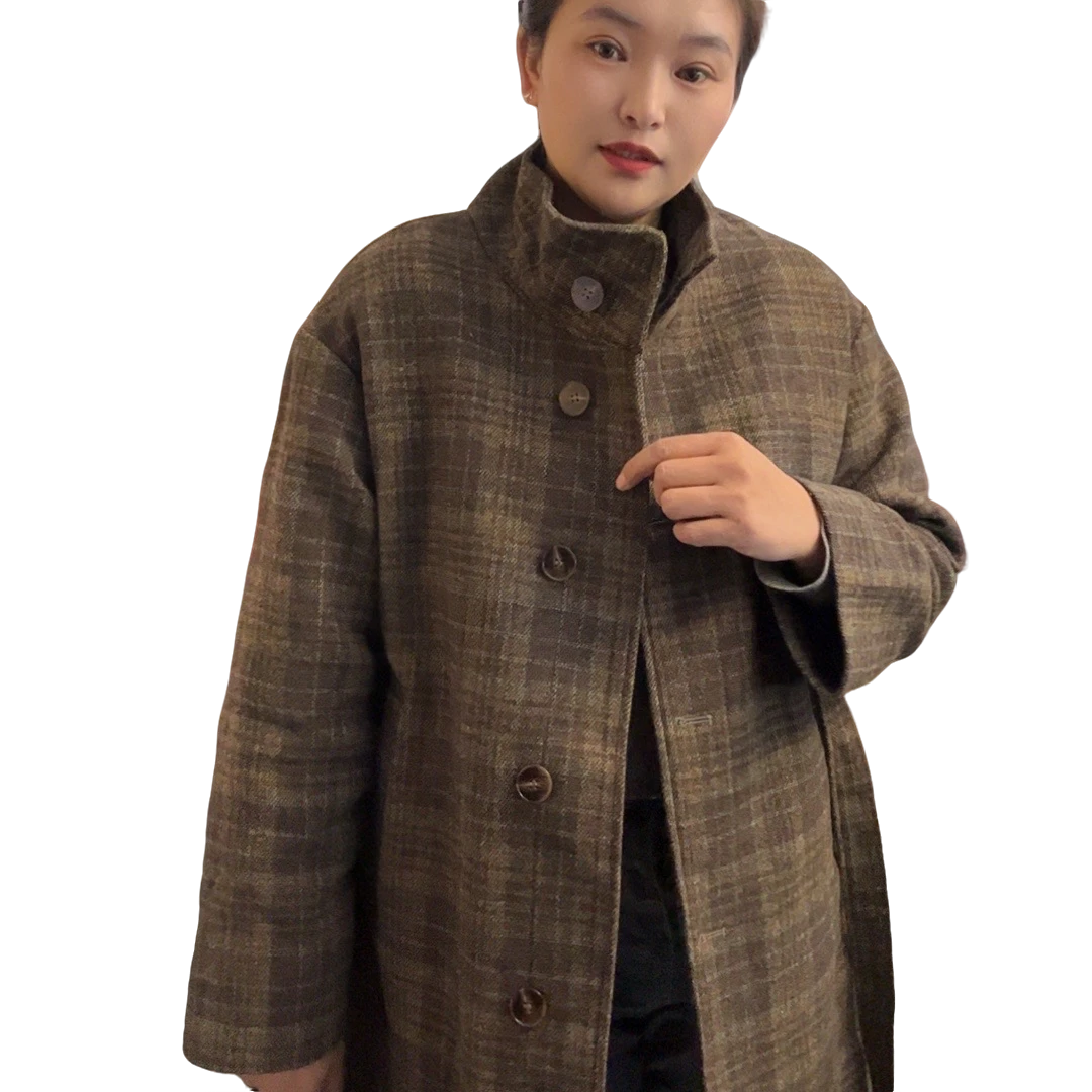 英伦风气质格子呢子大衣复古显瘦赫本风慵懒风毛呢外套女秋冬女生