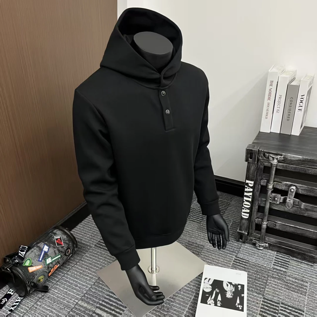 连帽单排扣拼接常规款宽松型卫衣秋季百搭男款休闲