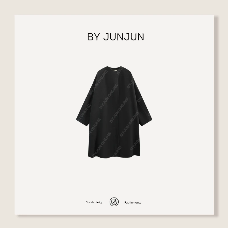 ByJunjun2025冬季黑标系列缪伞大衣80支密织立绒伞型绵羊毛大衣