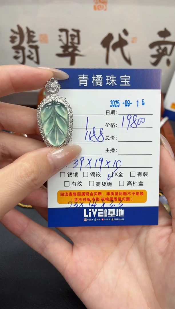 吊坠(不含链)18K金镶嵌翡翠琦**想A货翡翠0915