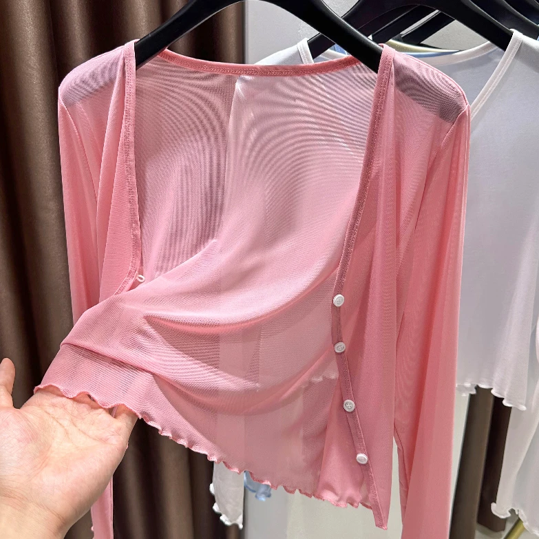 粉色微透冰丝小披肩女款爆款2025新款夏配吊带裙外搭薄款防晒开衫