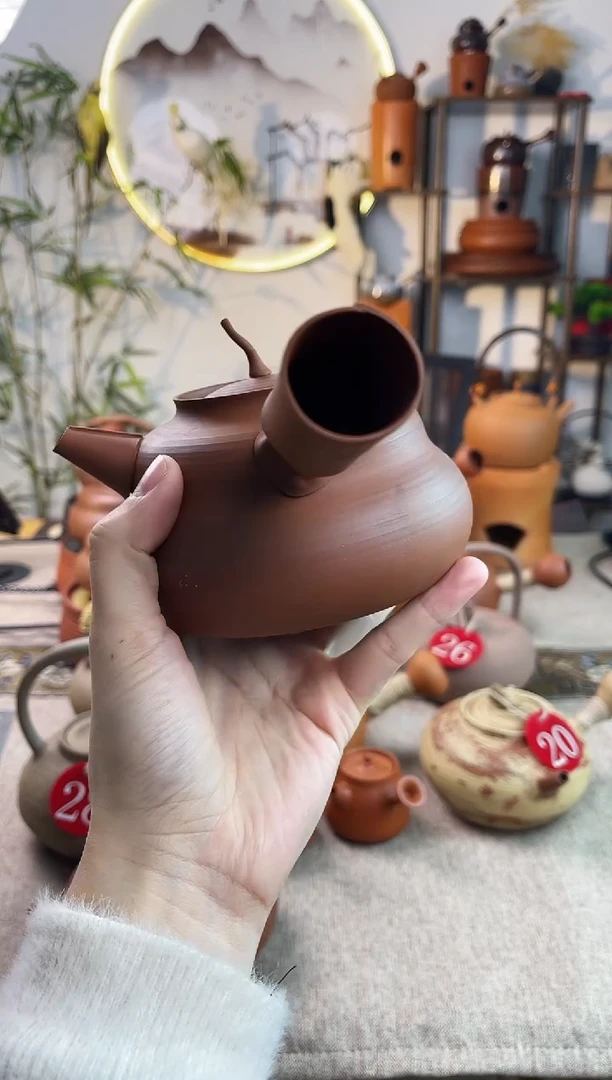 【闪购商品】全手工微瑕朱泥葫芦侧把+壶垫