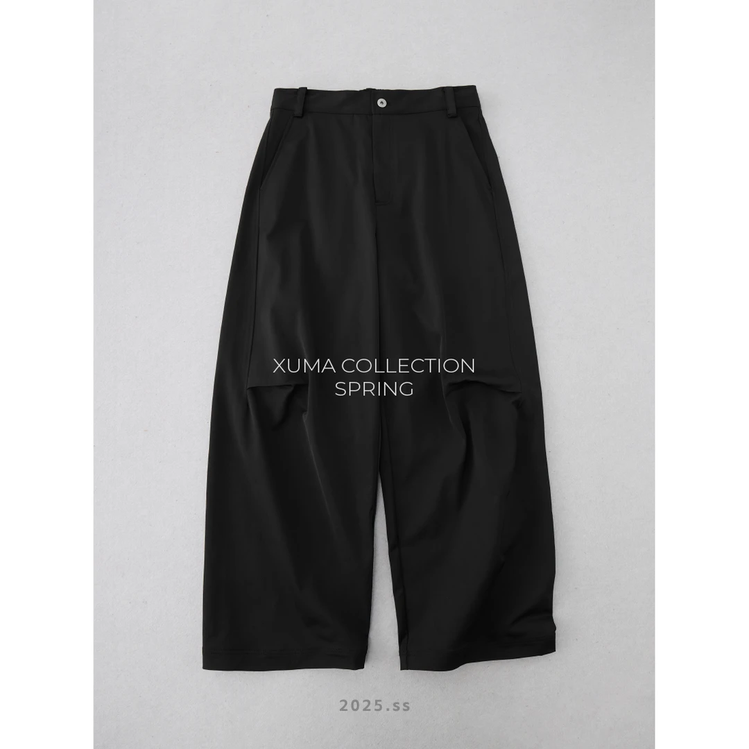 XUMA 2025春季210g纯色系立体压褶设计日系百搭宽松休闲裤