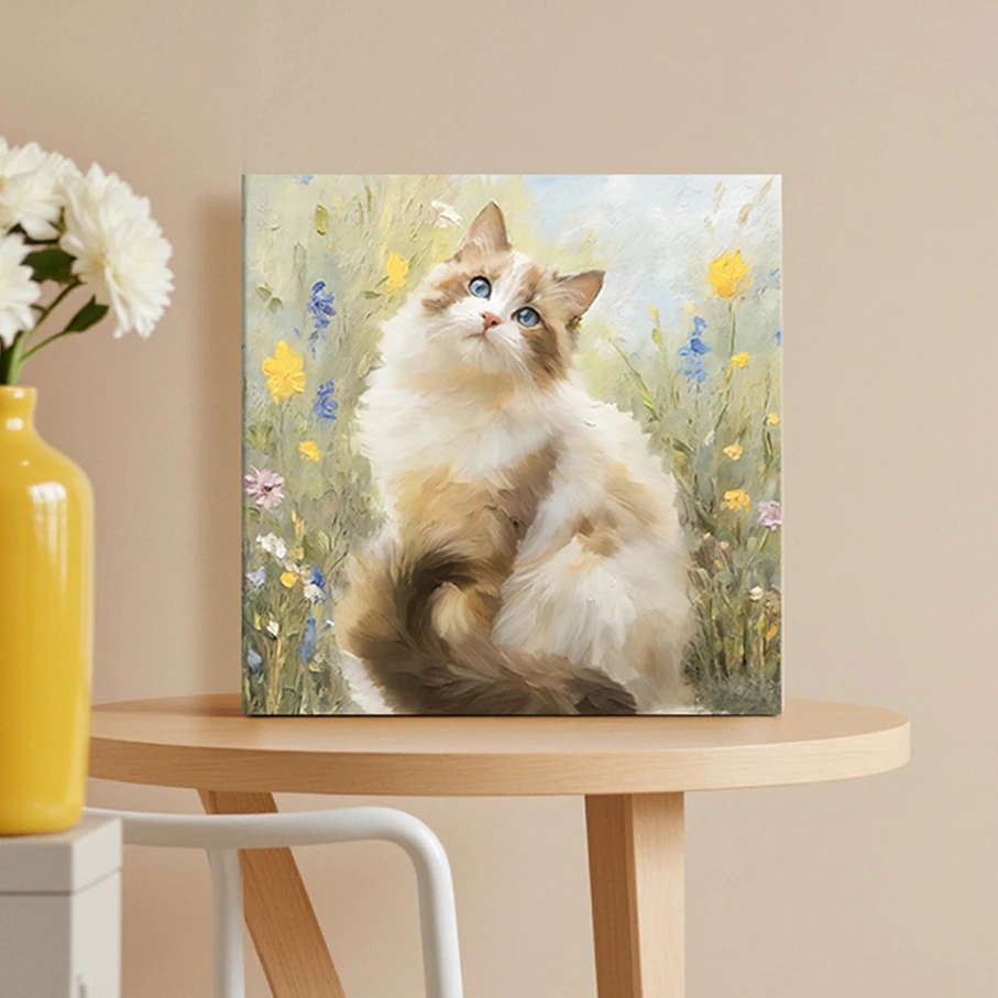 萌宠绘宠物油画一对一高端定制猫狗正方形轻奢画框 12寸30x30CM