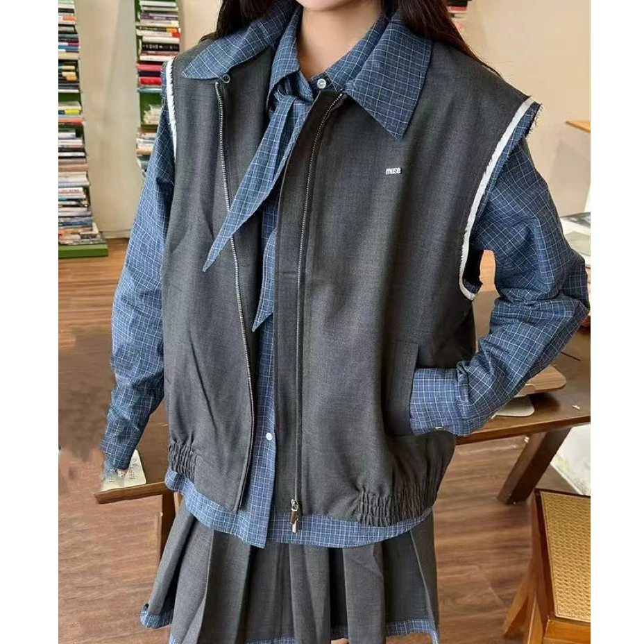 ANNENO25新款拼接格纹马甲