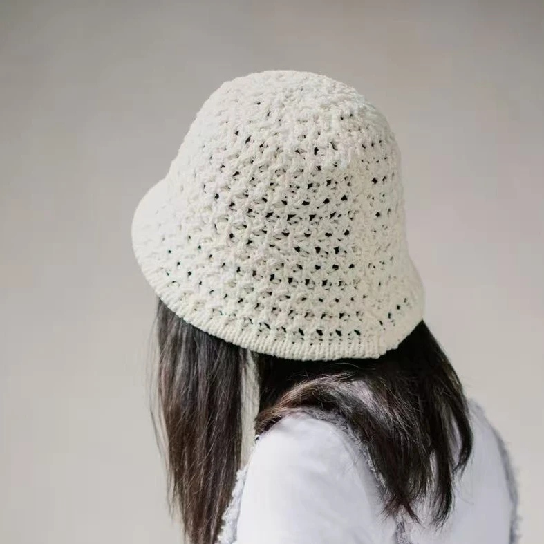 逸致【针织渔夫帽】白色圆顶编织渔夫帽成品针织时尚镂空遮阳帽子