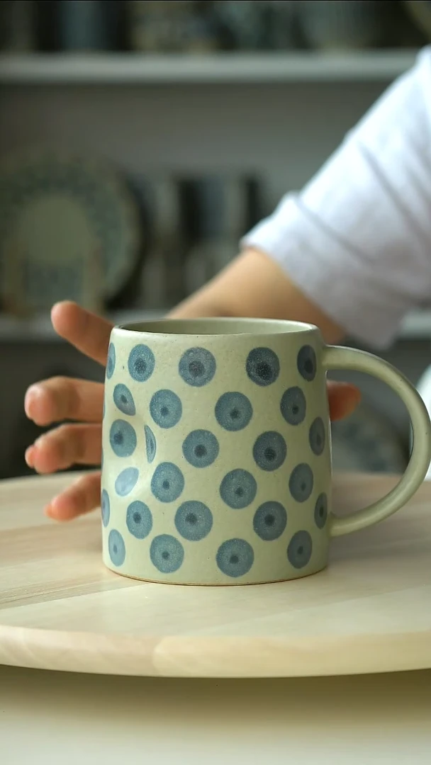 陶瓷手作粗陶蓝莓450ml马克杯@4-2@