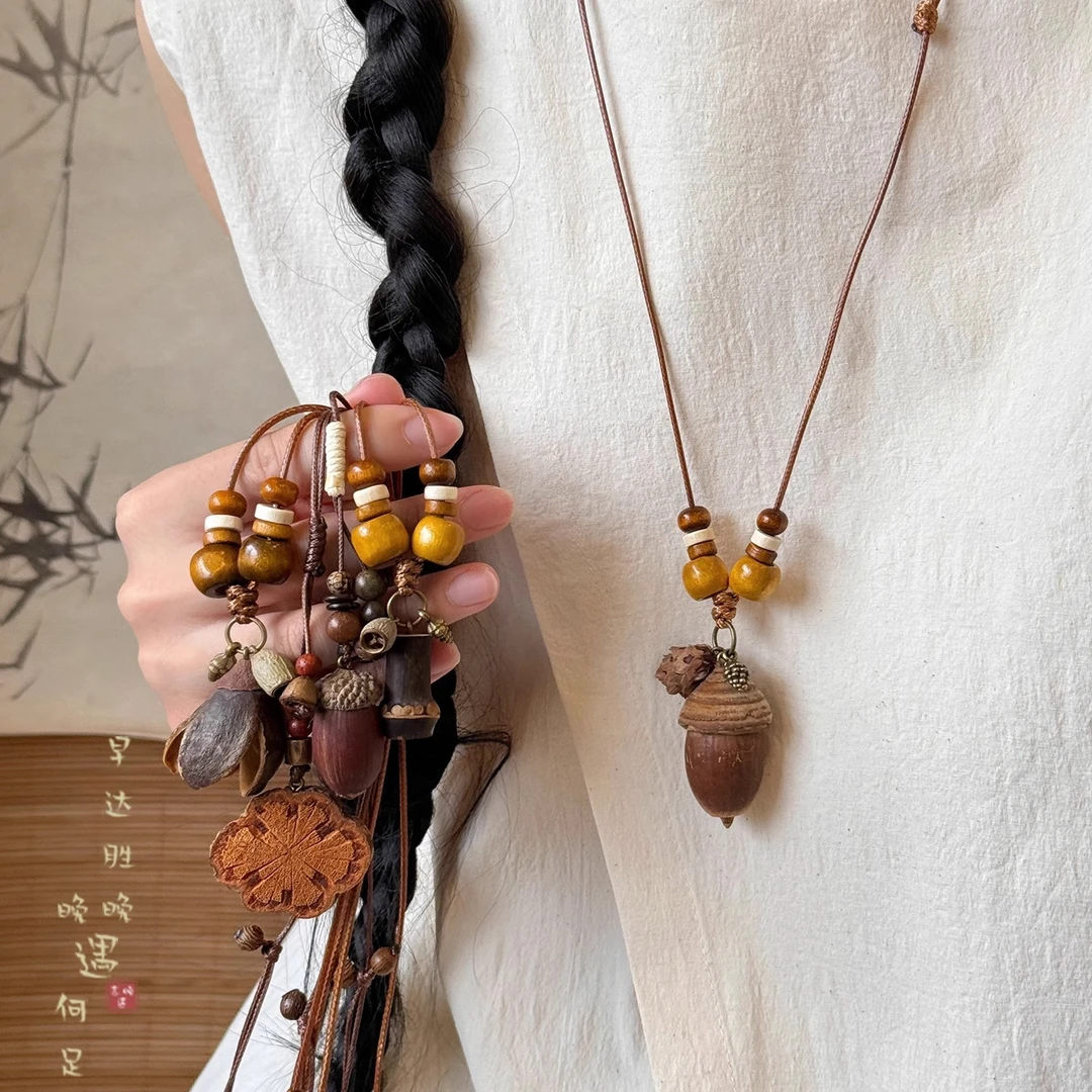 铜布艺项链 新中式果实吊坠项链女夏天配裙子锁骨链古风配饰品潮