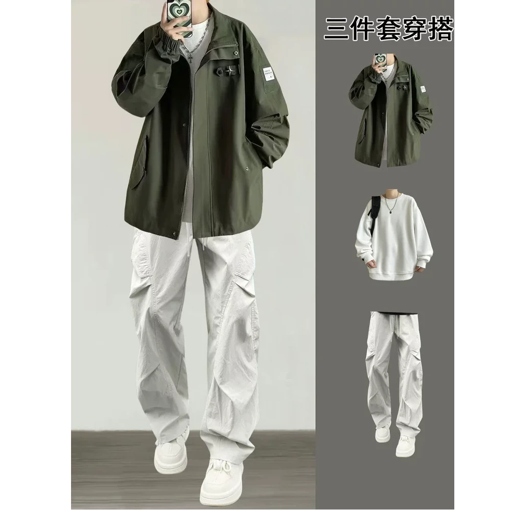 男生秋冬穿搭个性 cleanfit 小众高级感高知感外套牛仔裤套装163