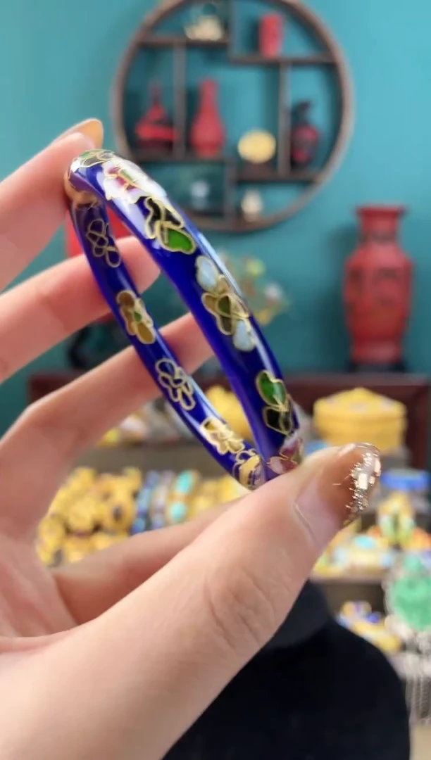 景泰蓝银蓝开口圆镯子55-60宝蓝