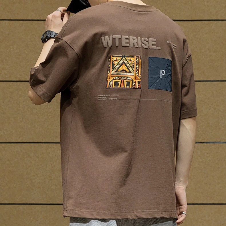 夏季民族风短袖男t恤纯棉重磅宽松大码上衣潮流新款美式百搭半袖