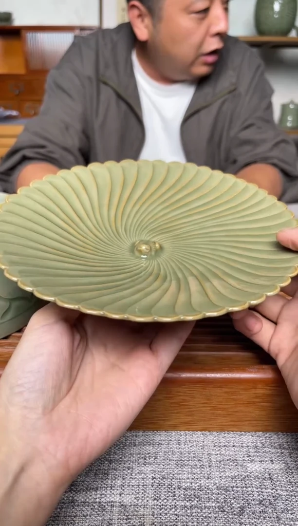 瓷器耀州窑纯手工折扇壶承  青蛙