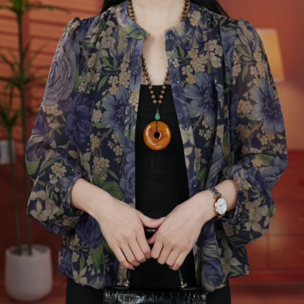 X6072【出口原单】气质优雅时尚碎花衬衫-香菜