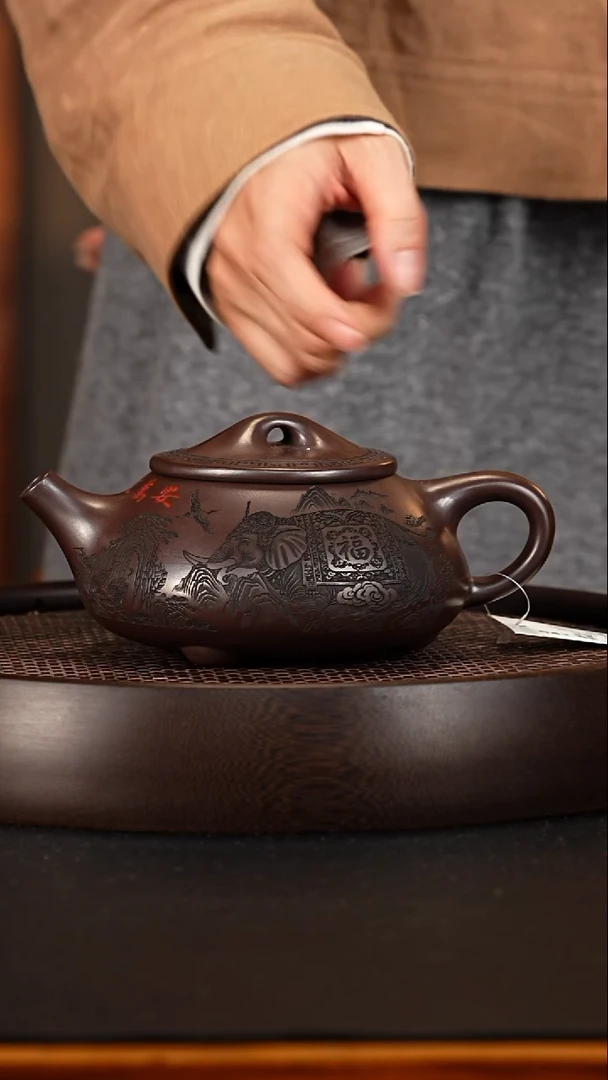 茶壶紫砂 宜兴紫砂壶紫龙血砂景舟大满瓢370cc