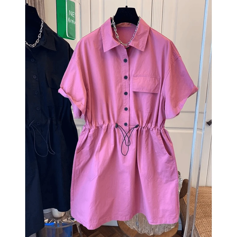 0260轻奢小众工装风衬衫连衣裙子宽松休闲遮肉中长款小个子夏新款