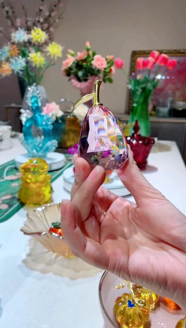【闪购商品】琉璃手工艺品粉色水晶梨