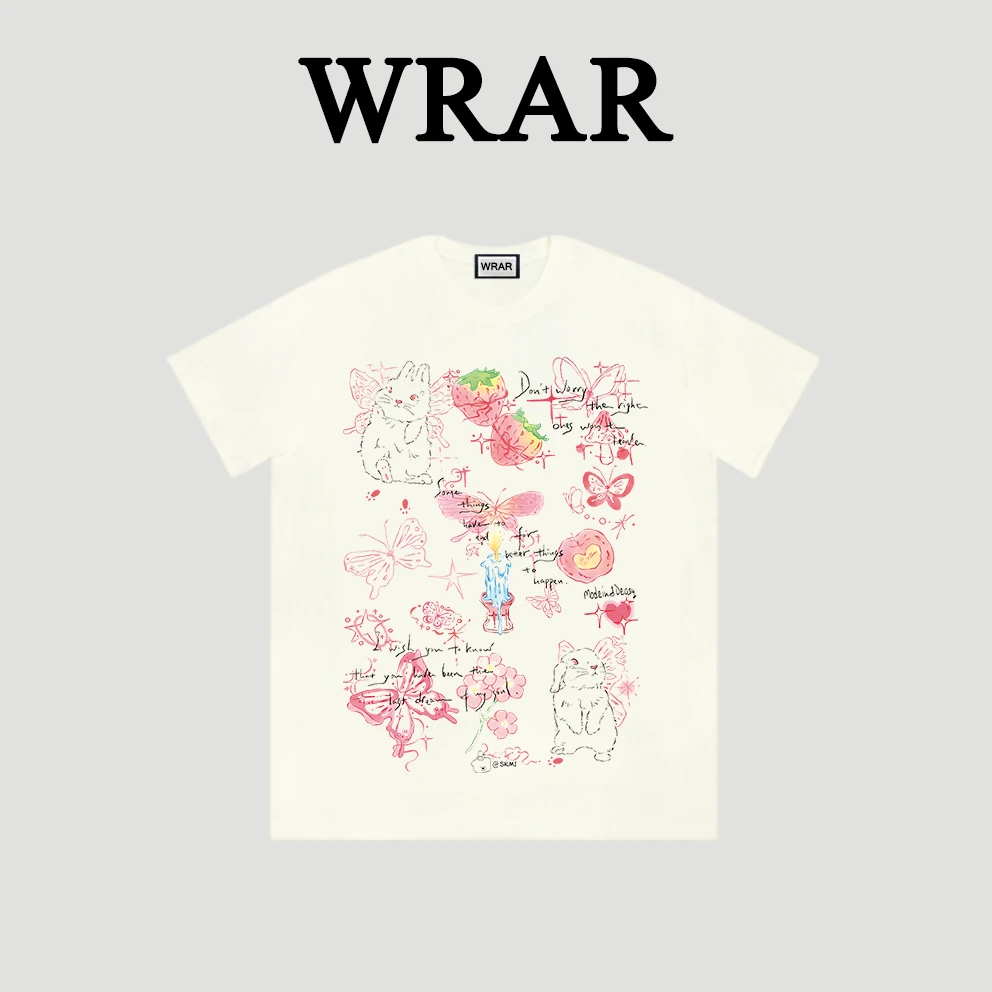 【蝴蝶小兔】新品时尚夏季透气宽松T恤春夏印花圆领卡通短袖