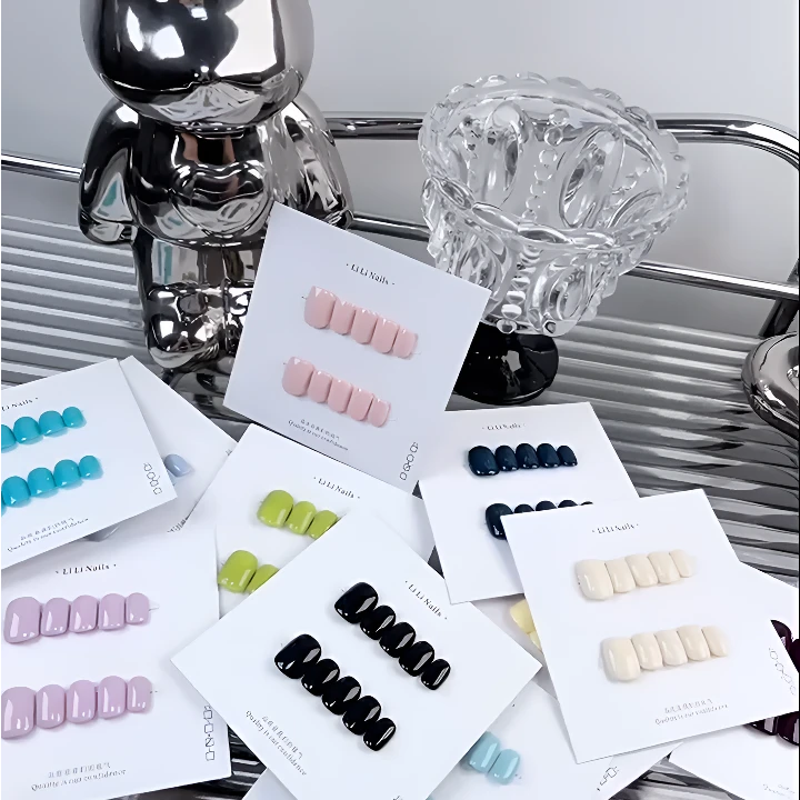 豆豆甲单色美甲｜ 纯手工穿戴甲短方圆纯色短款美甲穿戴甲10片