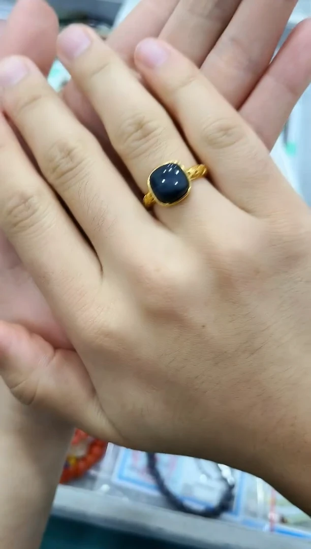 和田玉戒指银S925镶嵌肉*方糖戒指06