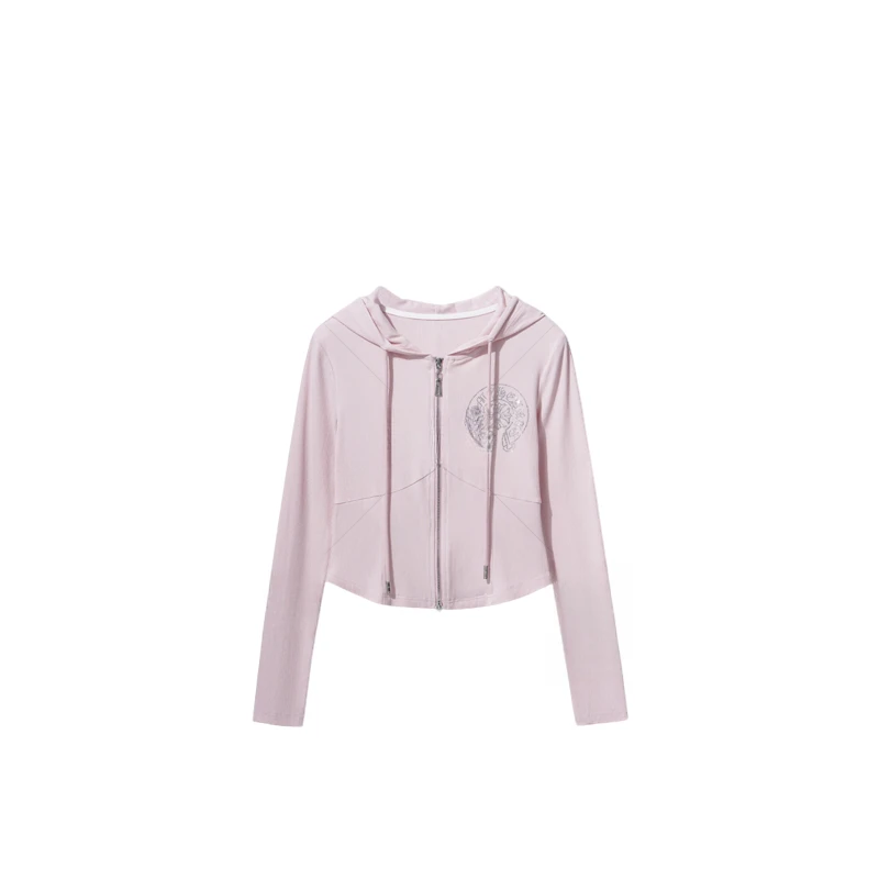 【芳芳专属 】W7F19677H时尚气质百搭粉色长袖连帽外套