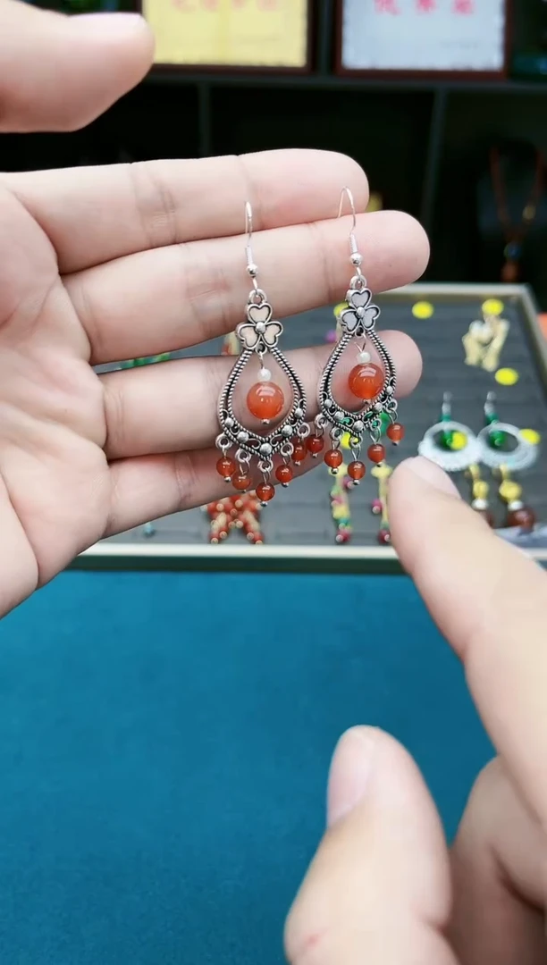 【闪购商品】南红玛瑙耳饰银S925镶嵌103000