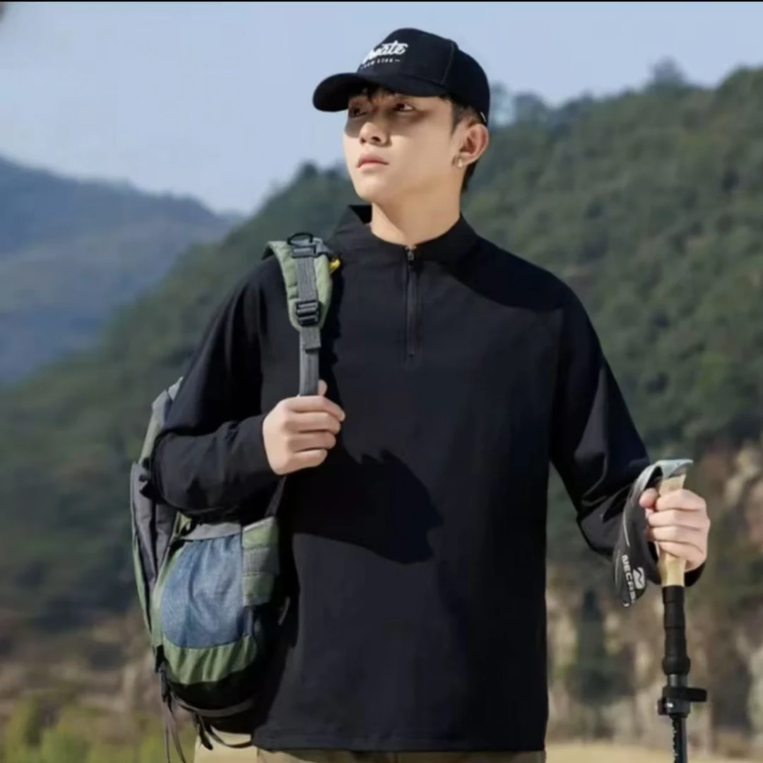 2025新款长袖磨绒半拉链T恤(D)(120)