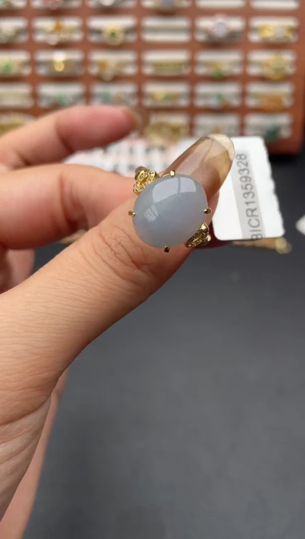 翡翠戒指银S925镶嵌一物一证一礼盒