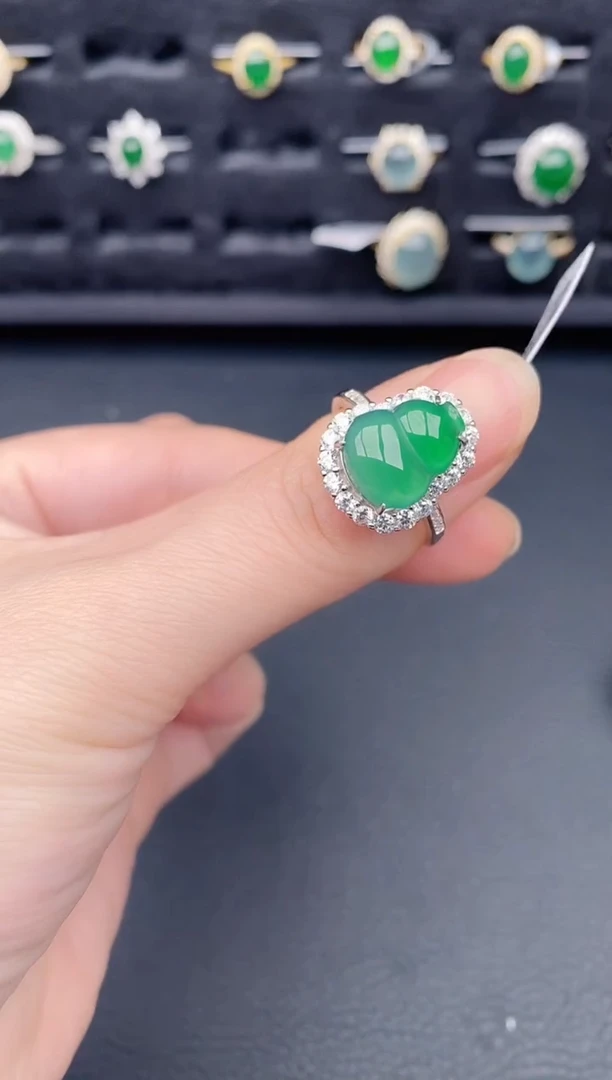 银S925镶嵌戒指翡翠天然a货翡翠224