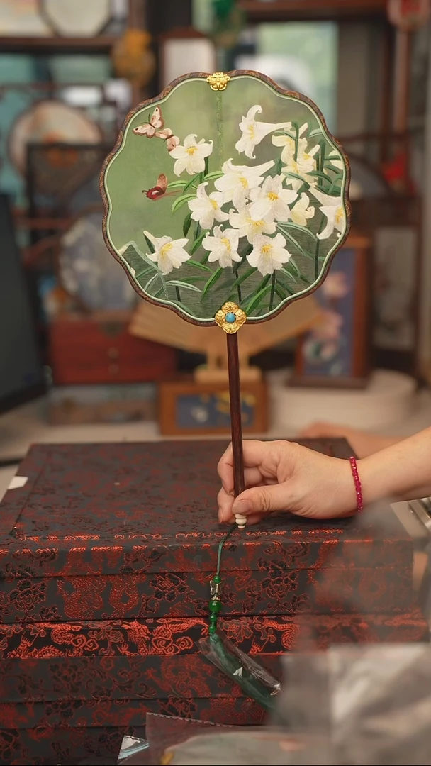 扇子团扇 绣花双面非遗