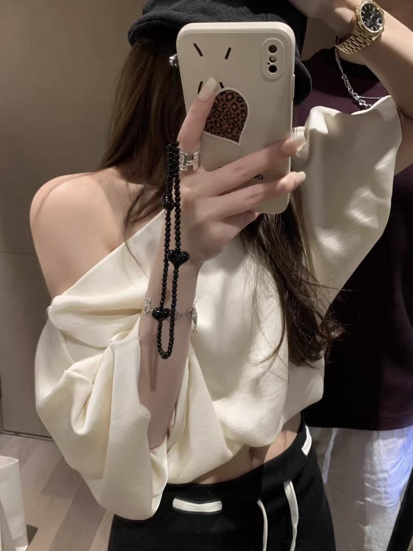 韩系纯欲休闲百搭设计感露肩短袖上衣夏季辣妹小众韩版