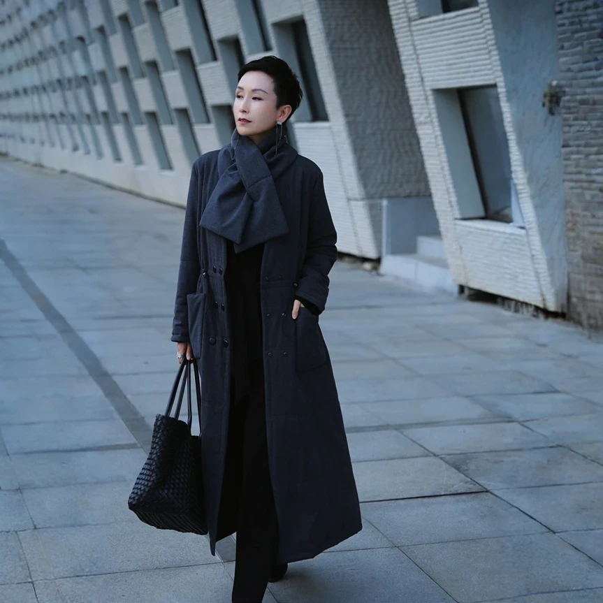 溏朵记2025冬季新款双面穿宽松型加厚V领长款羊毛服外套88219