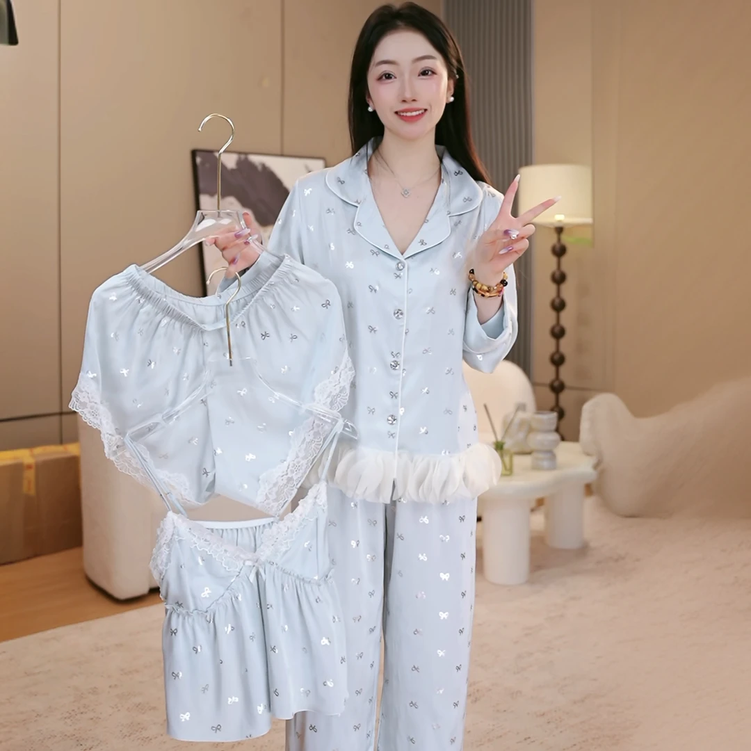 【蝴蝶与你】女士家居服套装短款常规长袖睡衣宽松甜美风