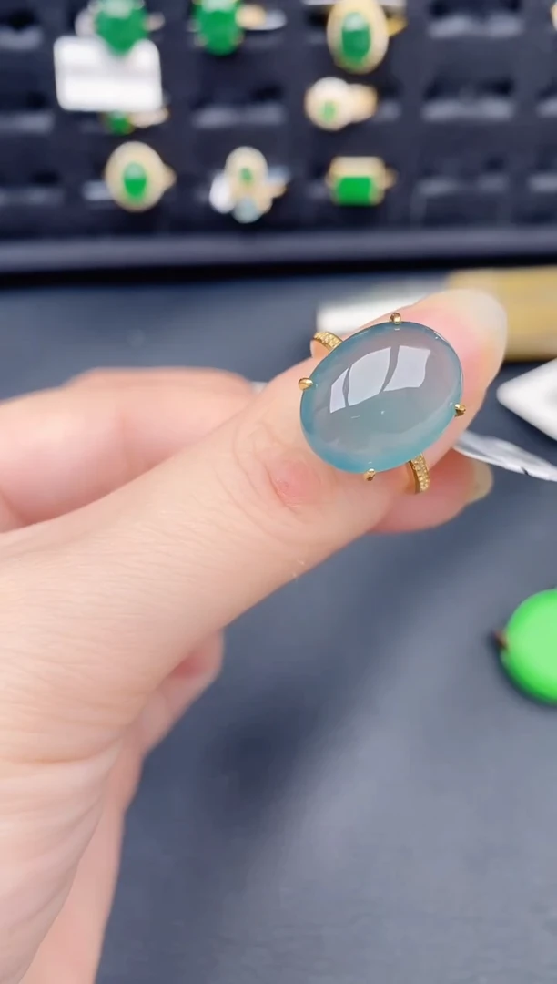 银S925镶嵌戒指翡翠天然a货翡翠483