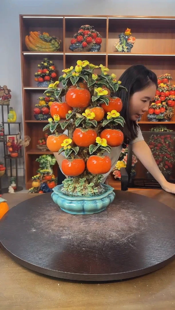 陶瓷盆景柿子摆件