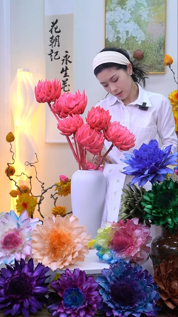 永生洋蓟亮粉6头【有染色点吸色不均】7729