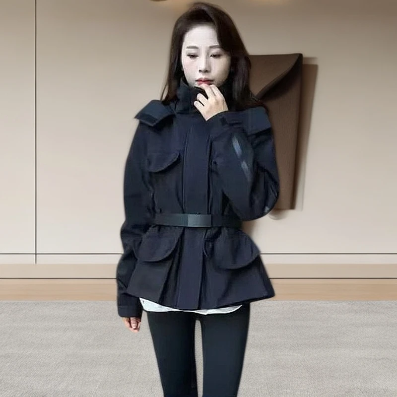 冲锋衣杨幂同款2024冬时尚休闲韩版加绒棉服外套女收腰修身派克服