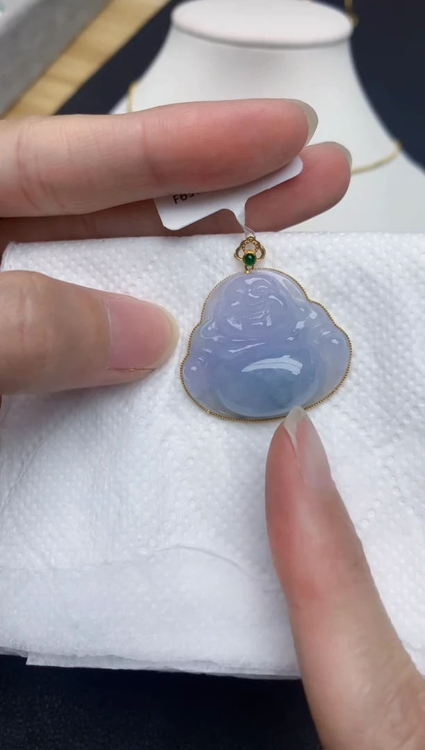 翡翠18K金镶嵌颈饰天然A货翡翠